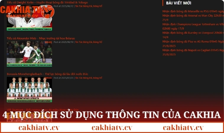 4 mục đích sử dụng thông tin của Cakhia