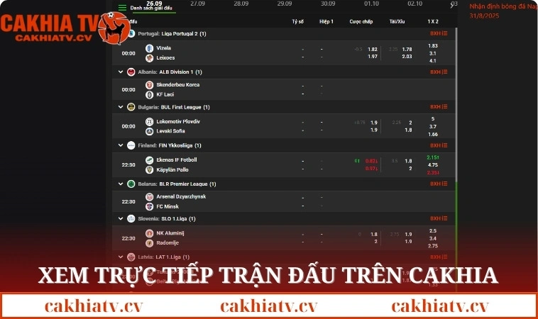 Xem trực tiếp trận đấu nhanh chóng trên Cakhia